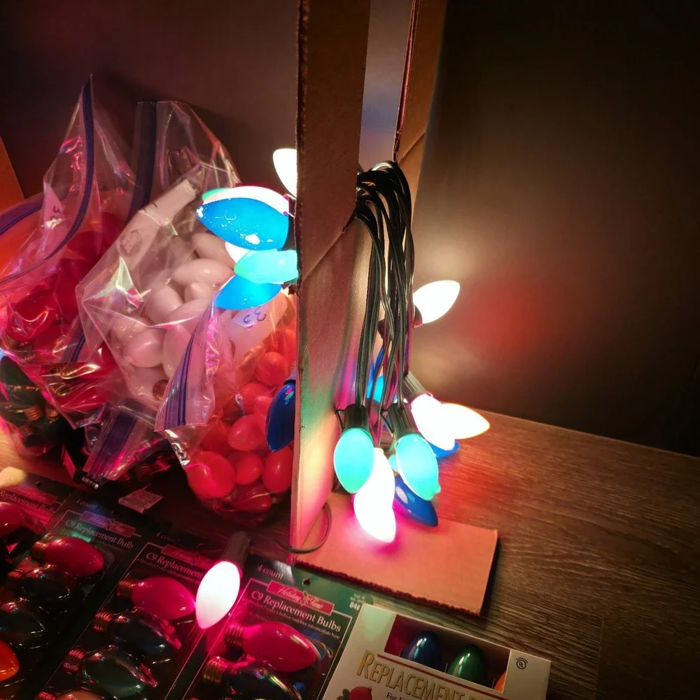 (3) Vintage C9 Christmas Lights 3 Strings 25' X 25 Bulbs W/ 150+ Spare C9 Bulbs
